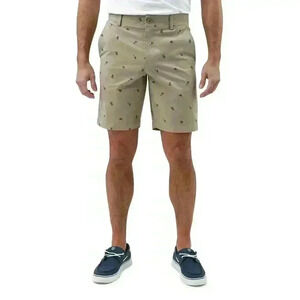 Chaps Mens Khaki‎ Flat Front Twill Shorts, Size 48